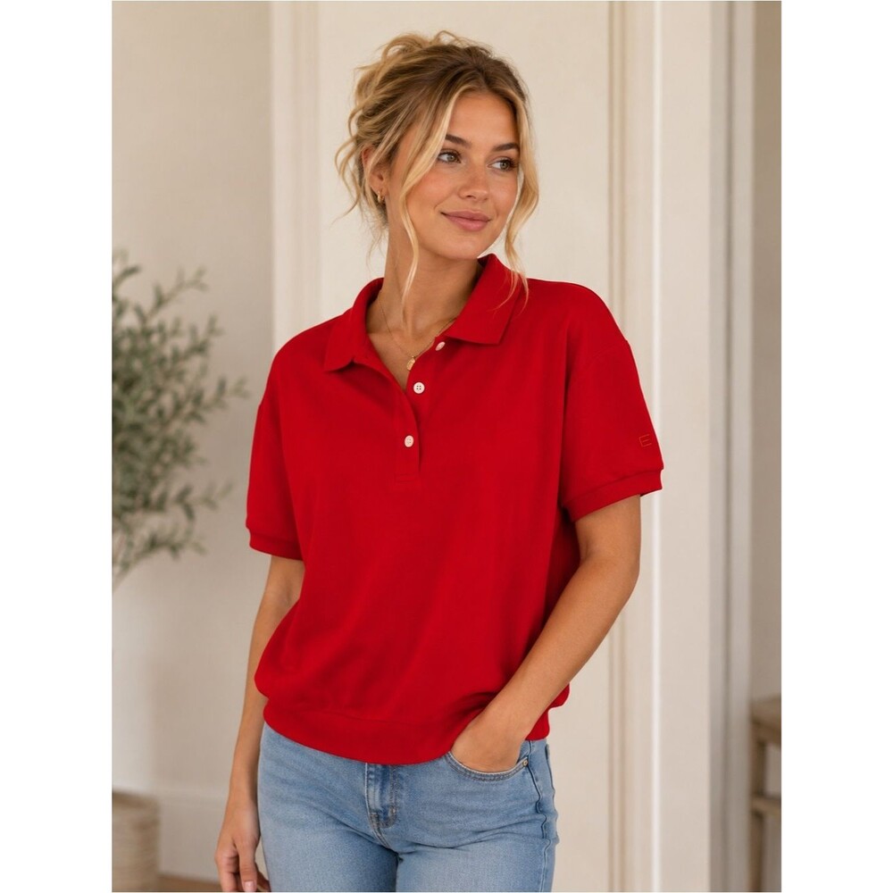 Everlane Polo Shirt Red Goji Berry Short Sleeve Organic The Oversized Size S NWT